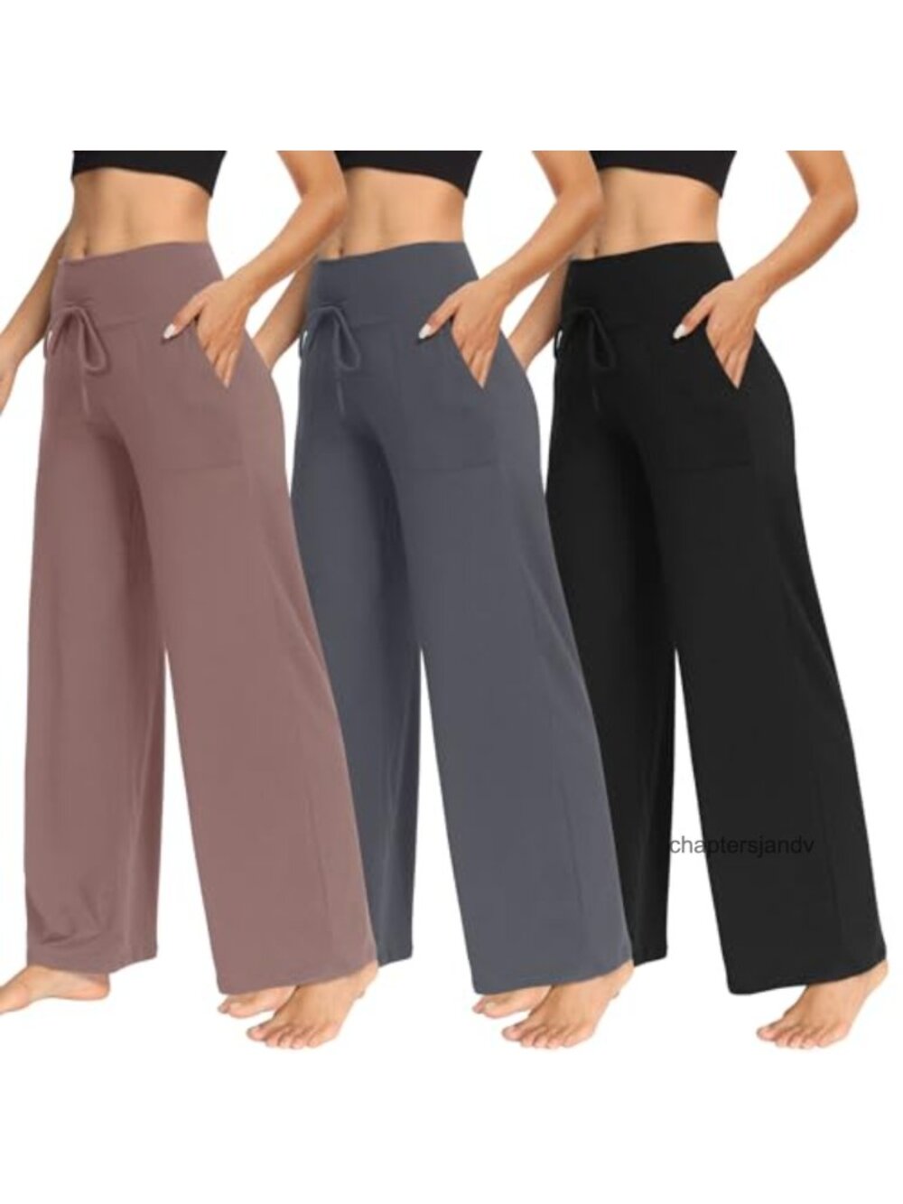 Women's Wide Leg Yoga Pants with Pockets 3 Pack High Waist Palazzo Lounge
